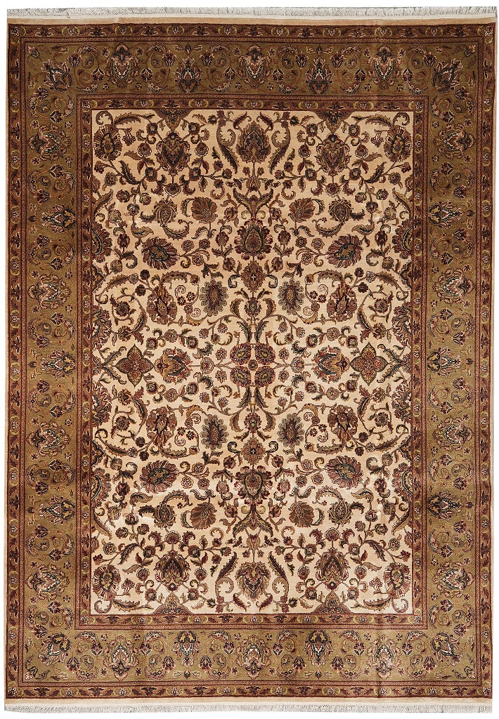 9 x 12 Handmade Jaipur Rug Wool Beige Gold Olive Brown: 9 x 12 Handmade Jaipur Rug Wool Beige Gold Olive Brown Free continental US Shipping This 9 x 12 handmade Jaipur rug features a beige, gold, and olive brown color palette with a timeless design. It is 