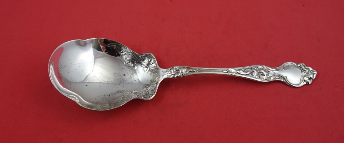 Wallace Violet Sterling Silver Berry Spoon 8 7/8" Heirloom: Wallace Violet Sterling Silver Berry Spoon 8 7/8" Heirloom This exquisite serving spoon is a Sterling Silver Berry Spoon from the renowned Wallace brand, featuring the elegant Violet pattern. Measurin