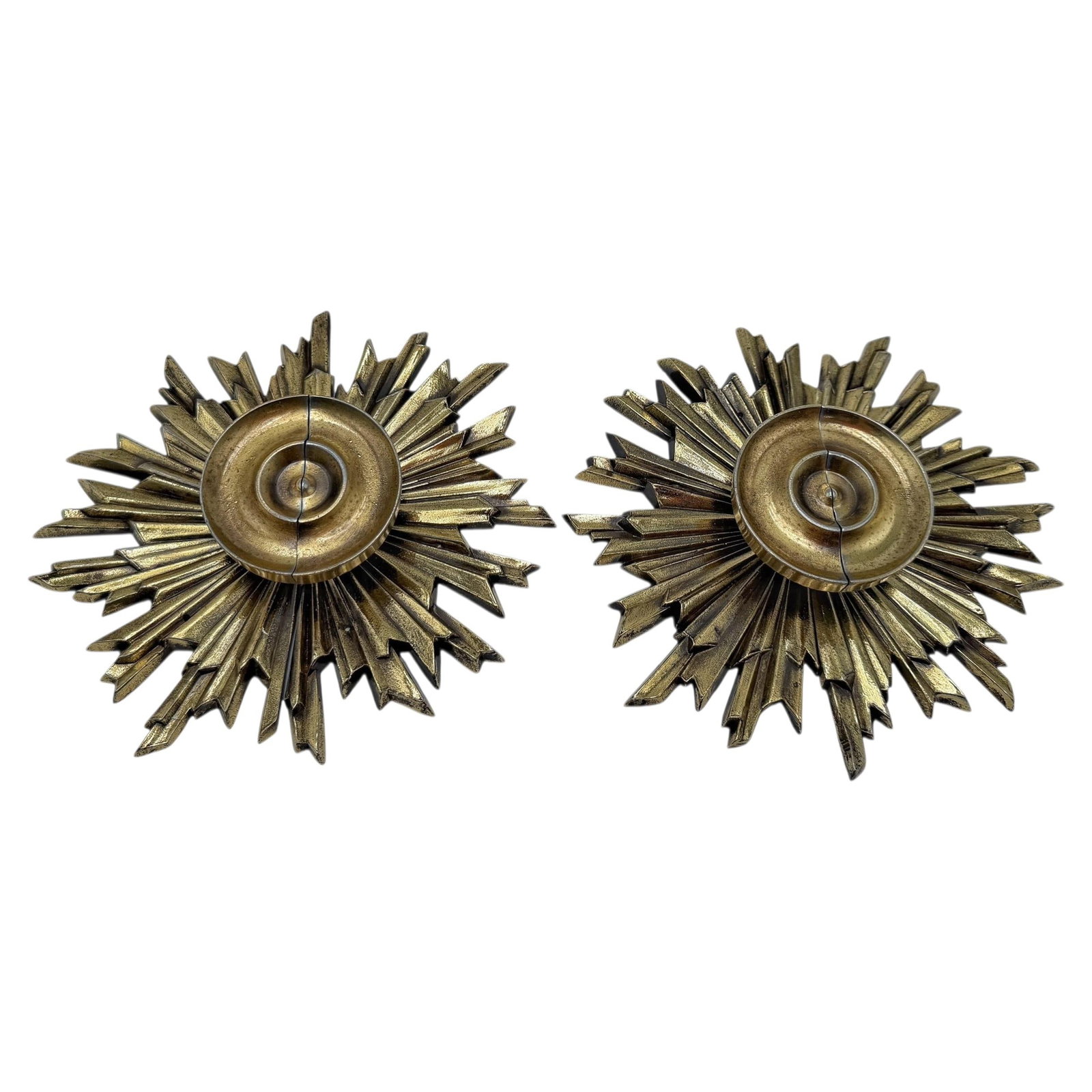 Set of 2 Gilt Brass Sunburst Cabinet Pulls Hollywood Regency (1 of 15)