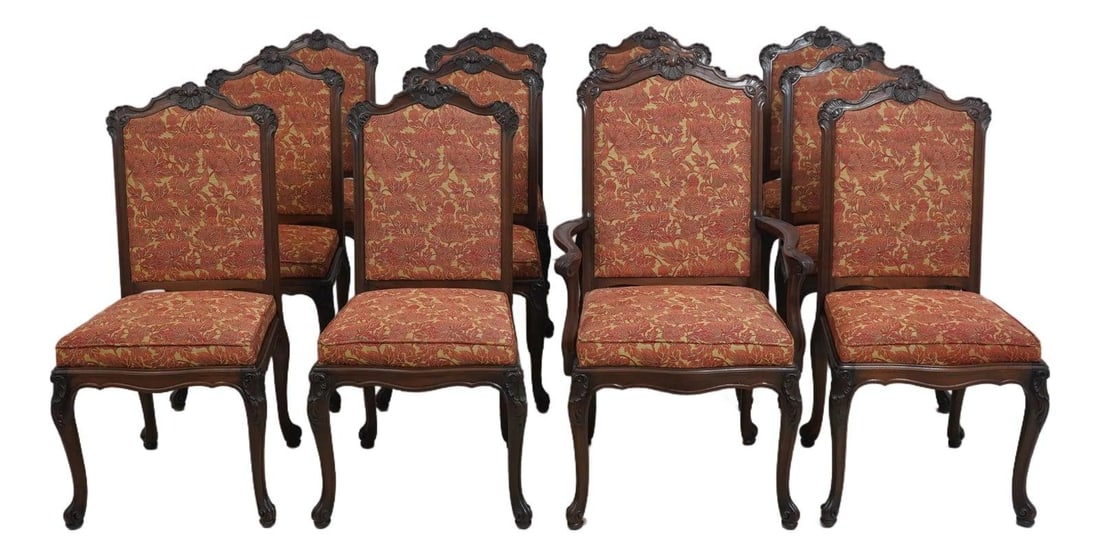 12 French Louis XV style walnut dining chairs by Paine Set of 12 (1 of 10)