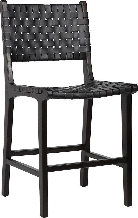 Traditional Dale Counter Stool Black Leather Teak Frame (1 of 1)