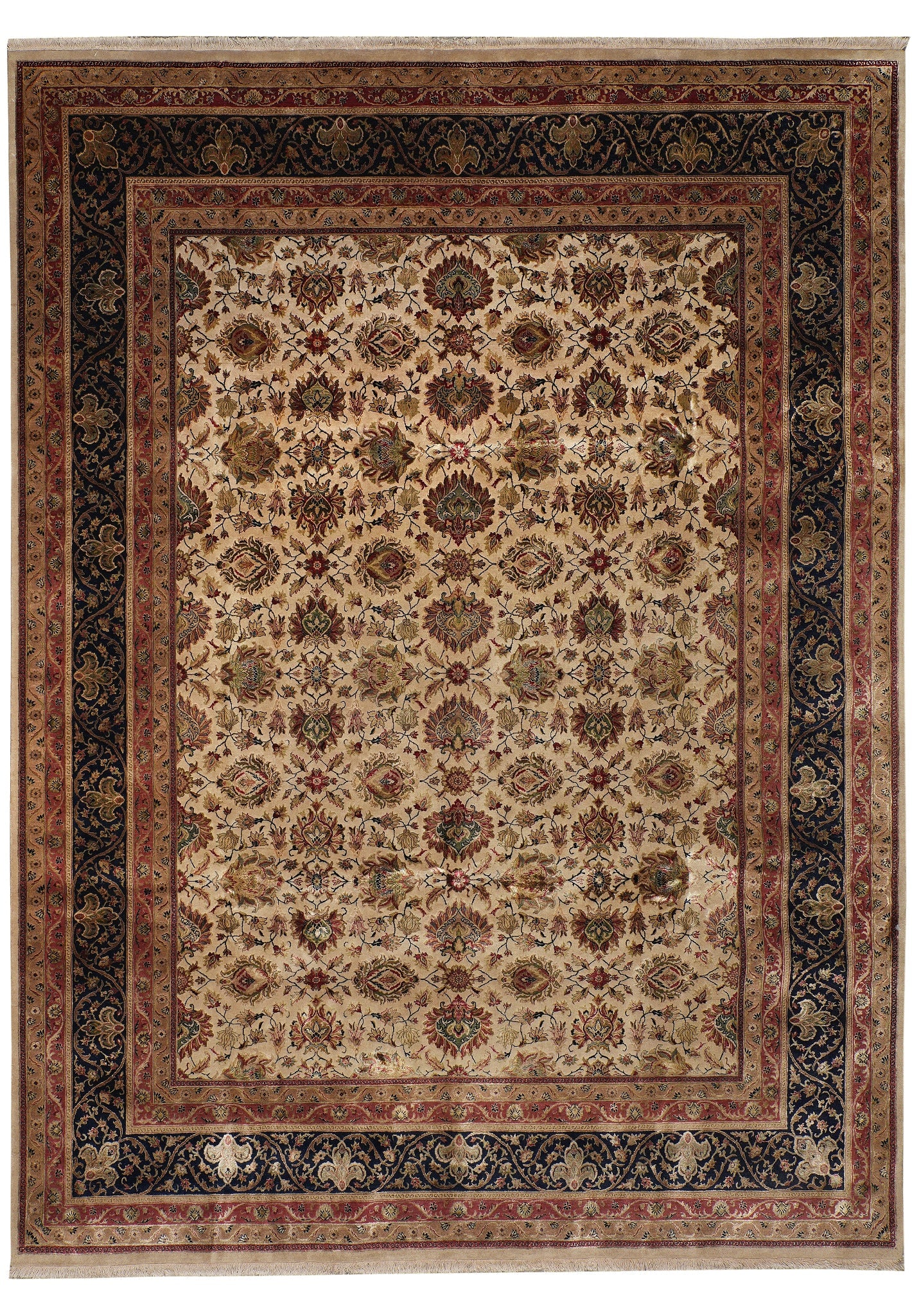 9.2 x 11.11 Jaipur Chobi Peshawar Hand-Knotted Wool Rug: 9.2 x 11.11 Jaipur Chobi Peshawar Hand-Knotted Wool Rug Free continental US Shipping This quality Jaipur rug features a classic Chobi pattern with delicate floral motifs, flowing vines, and balanced b