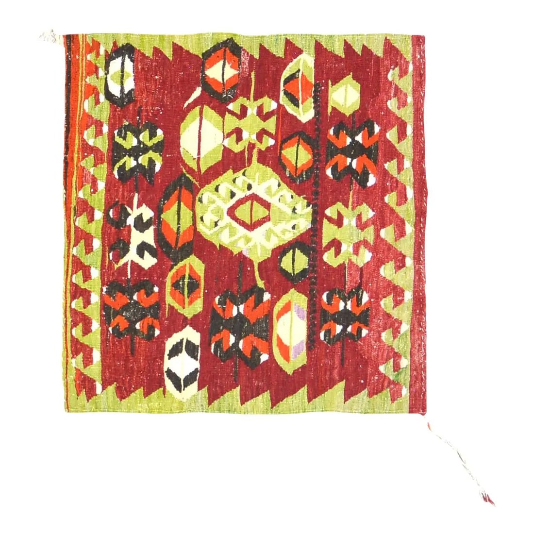 Turkish Wool Rug 3'5x3'5 Vintage Hand Knotted: Turkish Wool Rug 3'5x3'5 Vintage Hand Knotted This vintage Turkish hand-knotted wool rug is expertly flatwoven using traditional techniques, blending timeless craftsmanship with a contemporary design 