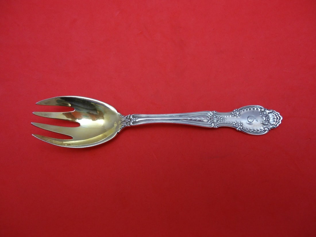 Tiffany & Co. Richelieu Sterling Silver Ice Cream Fork Goldwash 5 3/4": Tiffany & Co. Richelieu Sterling Silver Ice Cream Fork Goldwash 5 3/4" Indulge in the elegance of the Richelieu pattern by Tiffany & Co. This exquisite ice cream fork is crafted from sterling silver a