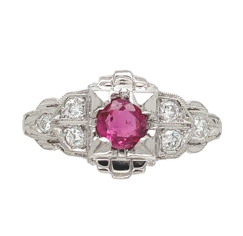 1940s Platinum Ruby Diamond Accent Ring Size 4.75 (1 of 11)