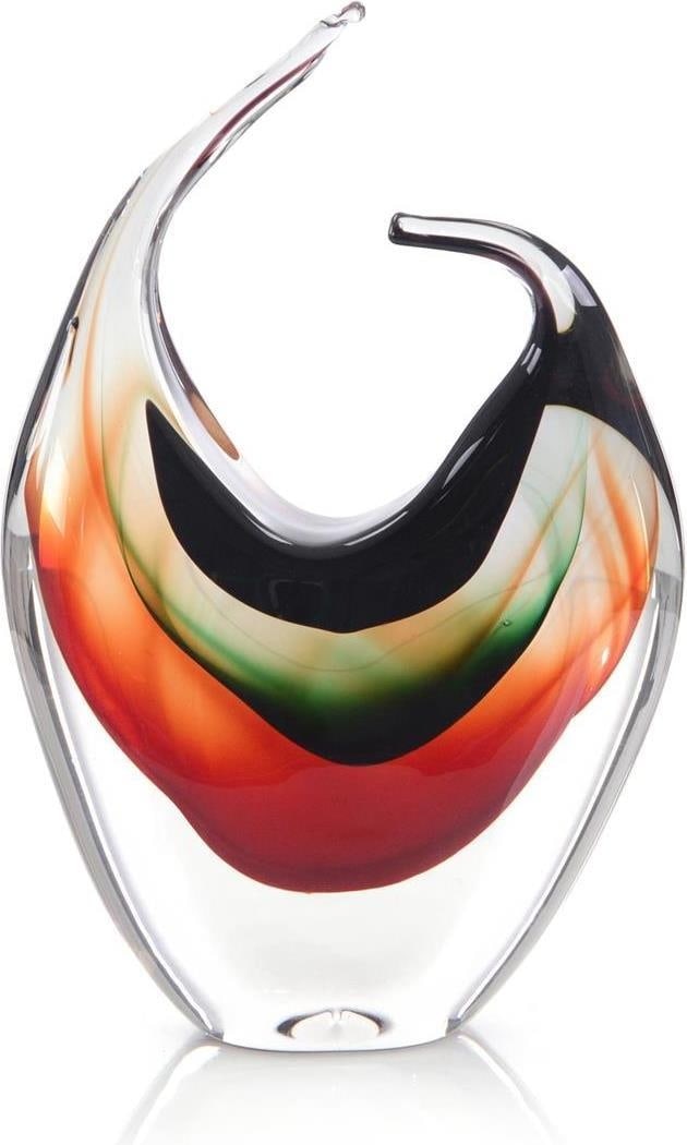 Art Deco Handblown Glass Sculpture by John-Richard in Emerald Green Violet: Art Deco Handblown Glass Sculpture by John-Richard in Emerald Green Violet This stunning handblown glass accent piece showcases a captivating blend of clear emerald green and violet hues, making it an