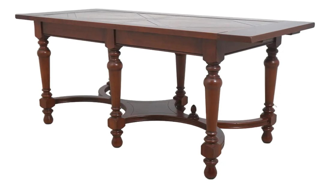 Elm Inlay Cherry Library or Dining Table with Distressed Finish 60 Inch: Elm Inlay Cherry Library or Dining Table with Distressed Finish 60 Inch This versatile table features factory-distressed cherry wood with a burl elm inlaid top, showcasing quality construction. Suitab