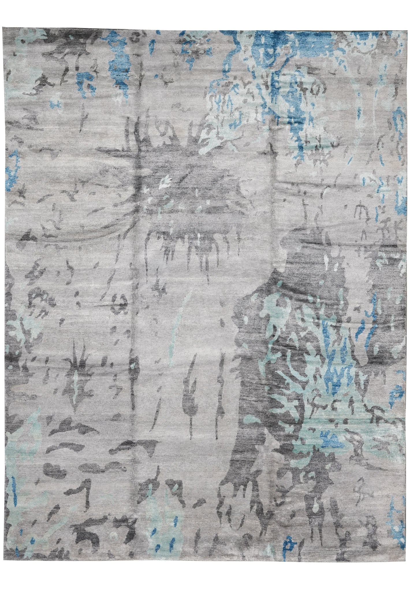 9 x 12 Handmade Contemporary Pakistani Wool Silk Rug: 9 x 12 Handmade Contemporary Pakistani Wool Silk Rug Free continental US Shipping This is a 9 x 12 contemporary handmade rug crafted from a premium blend of wool and silk. It features a minimalist des