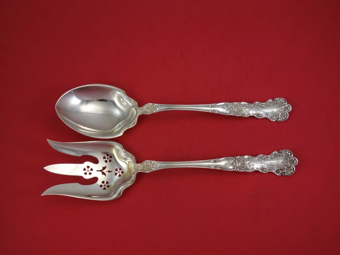 Gorham Buttercup Sterling Silver Salad Serving Set 2pc Long Pierced 10.5": Gorham Buttercup Sterling Silver Salad Serving Set 2pc Long Pierced 10.5" This exquisite 2-piece salad serving set features the elegant Buttercup pattern by Gorham, crafted from high-quality sterling 