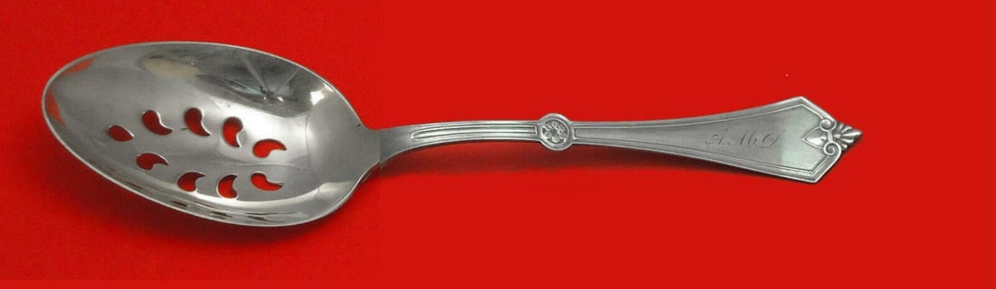Gorham Rosette Sterling Silver Slotted Serving Spoon Pierced 9 Hole 8 3/8: Gorham Rosette Sterling Silver Slotted Serving Spoon Pierced 9 Hole 8 3/8 Sterling silver serving spoon in the Rosette pattern by Gorham. This post-1940 piece is a pierced, 9-hole slotted spoon custom
