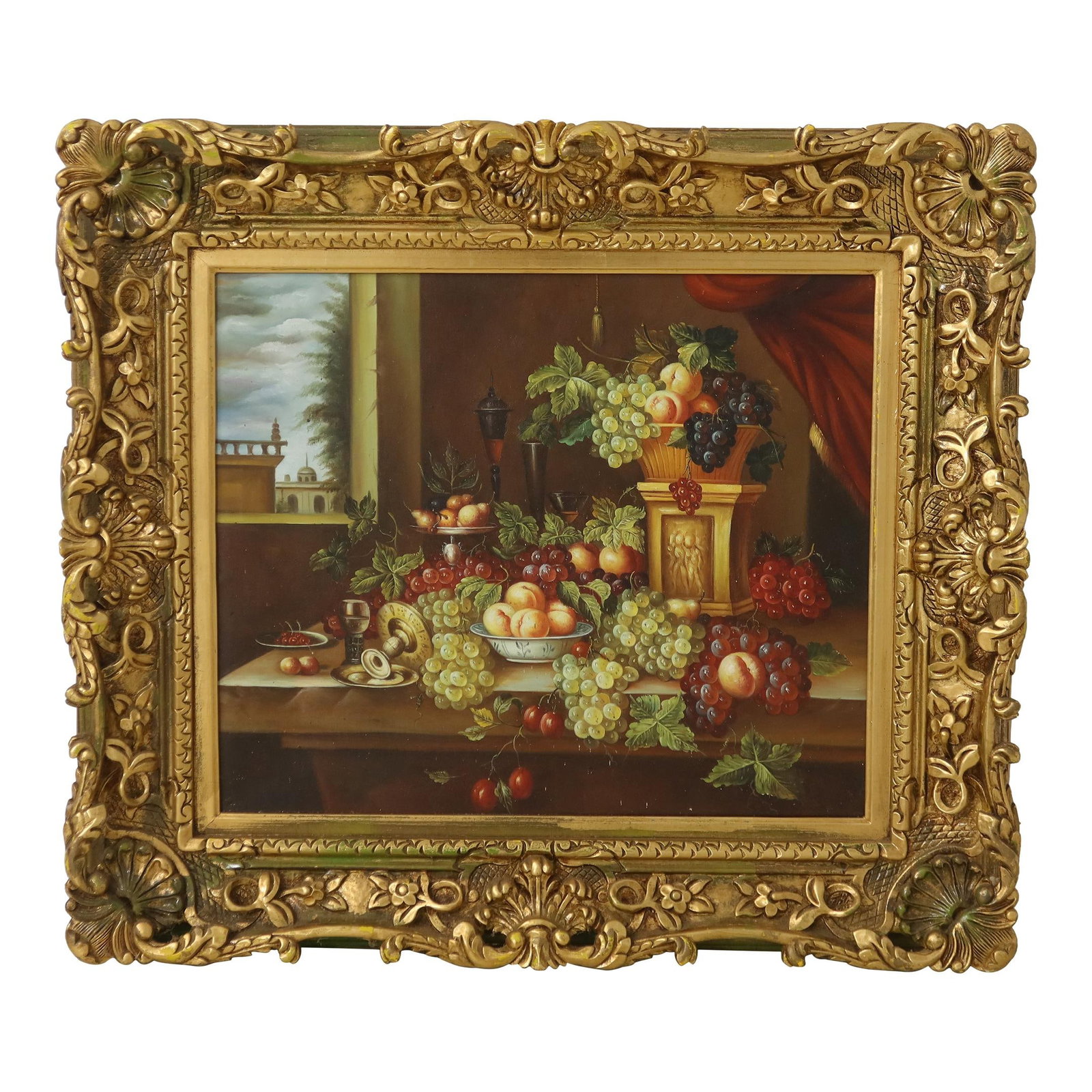 1980s Floral Still Life Oil Painting in Gold Frame 34 x 30.5: 1980s Floral Still Life Oil Painting in Gold Frame 34 x 30.5 This beautiful 1980s floral still life oil painting on canvas is elegantly presented in an ornate gold frame, showcasing its artistic charm
