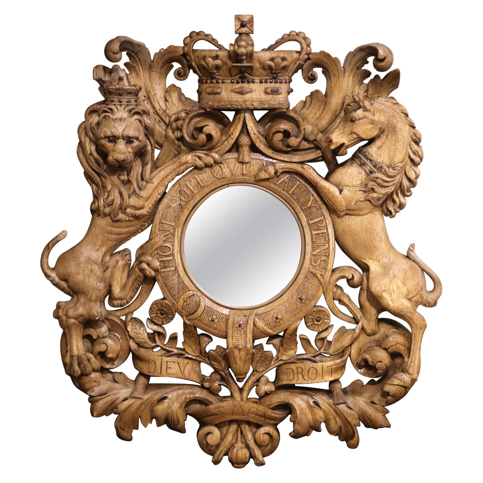 French Black Forest Heraldic Oak Mirror with Royal Arms c 1860 (1 of 11)