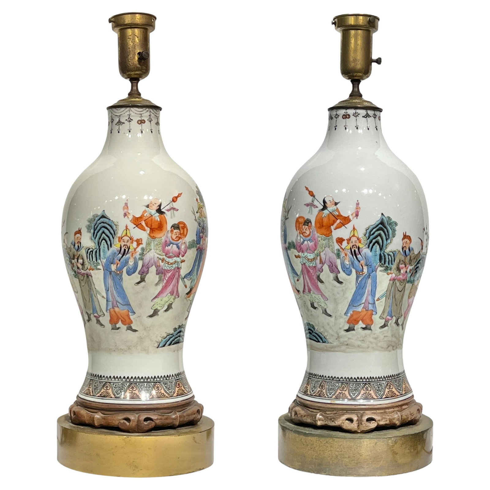 Set of Two Antique Famille Rose Chinese Porcelain Vase Table Lamps: Set of Two Antique Famille Rose Chinese Porcelain Vase Table Lamps This set features a pair of 19th-century Chinese export porcelain vases in the Famille Rose style, later converted into table lamps. 