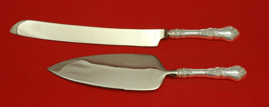 Gorham Henry II Sterling Silver Wedding Cake Set 2pc Custom Made: Gorham Henry II Sterling Silver Wedding Cake Set 2pc Custom Made This exquisite Henry II wedding cake set by Gorham is crafted from high-quality sterling silver and features a custom-made hollow handl