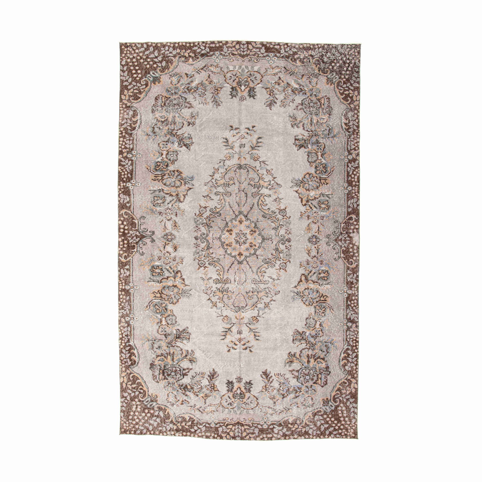 Vintage Handmade Wool on Cotton Carpet 69.7 x 115.7 Inches: Vintage Handmade Wool on Cotton Carpet 69.7 x 115.7 Inches This authentic handmade vintage carpet is crafted from a durable wool on cotton blend, showcasing skilled craftsmanship with double knots. It