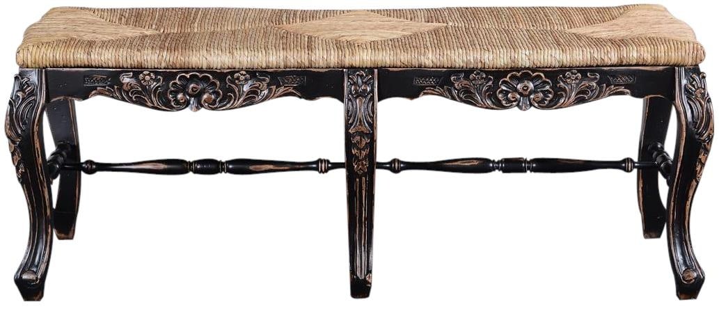 Backless Blackwash Rattan Window Seat Bench Country French Style: Backless Blackwash Rattan Window Seat Bench Country French Style Introducing this exquisite Antique Style Blackwash French Style Rattan Seat Bench, a perfect addition to any country French decor. This