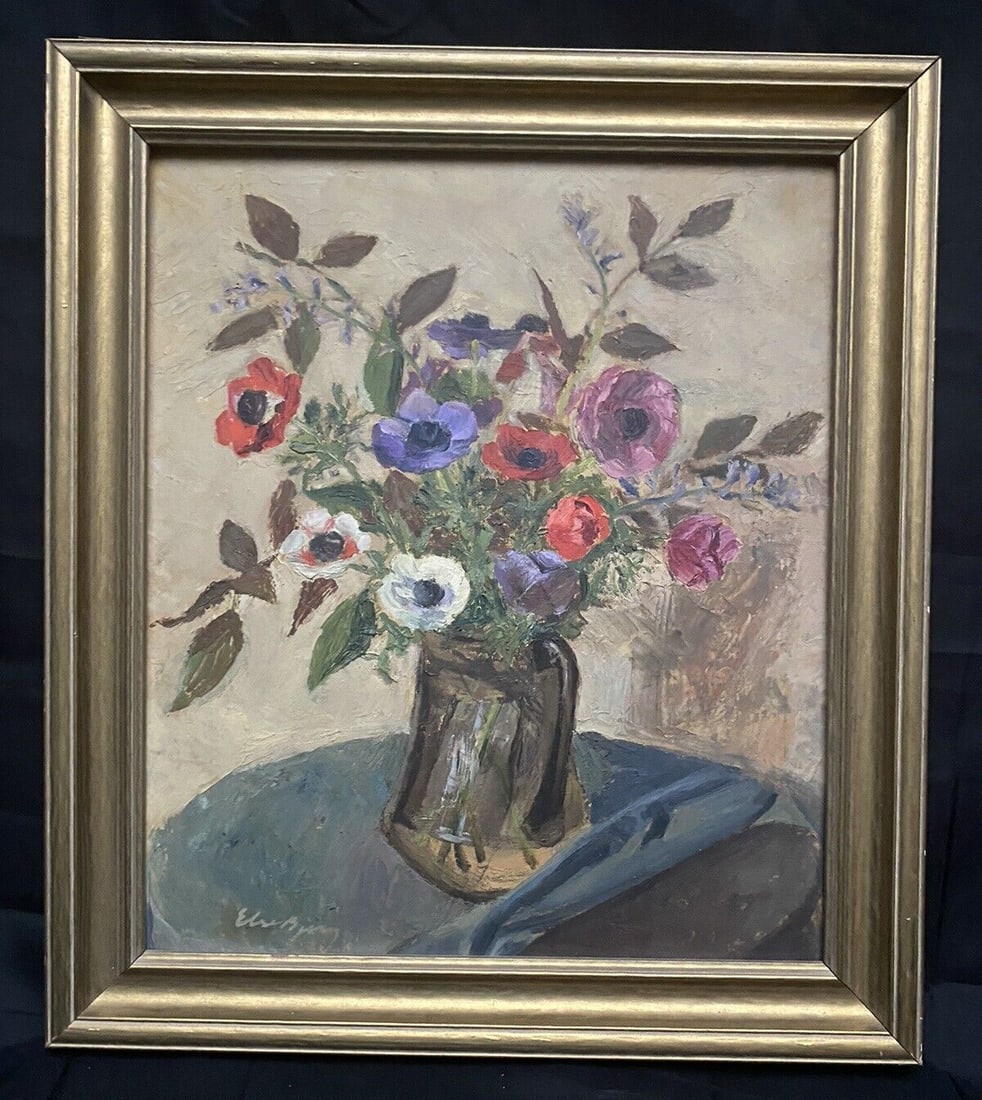 Signed Floral Still Life Oil Painting on Panel 14.5 x 17.25 (1 of 12)