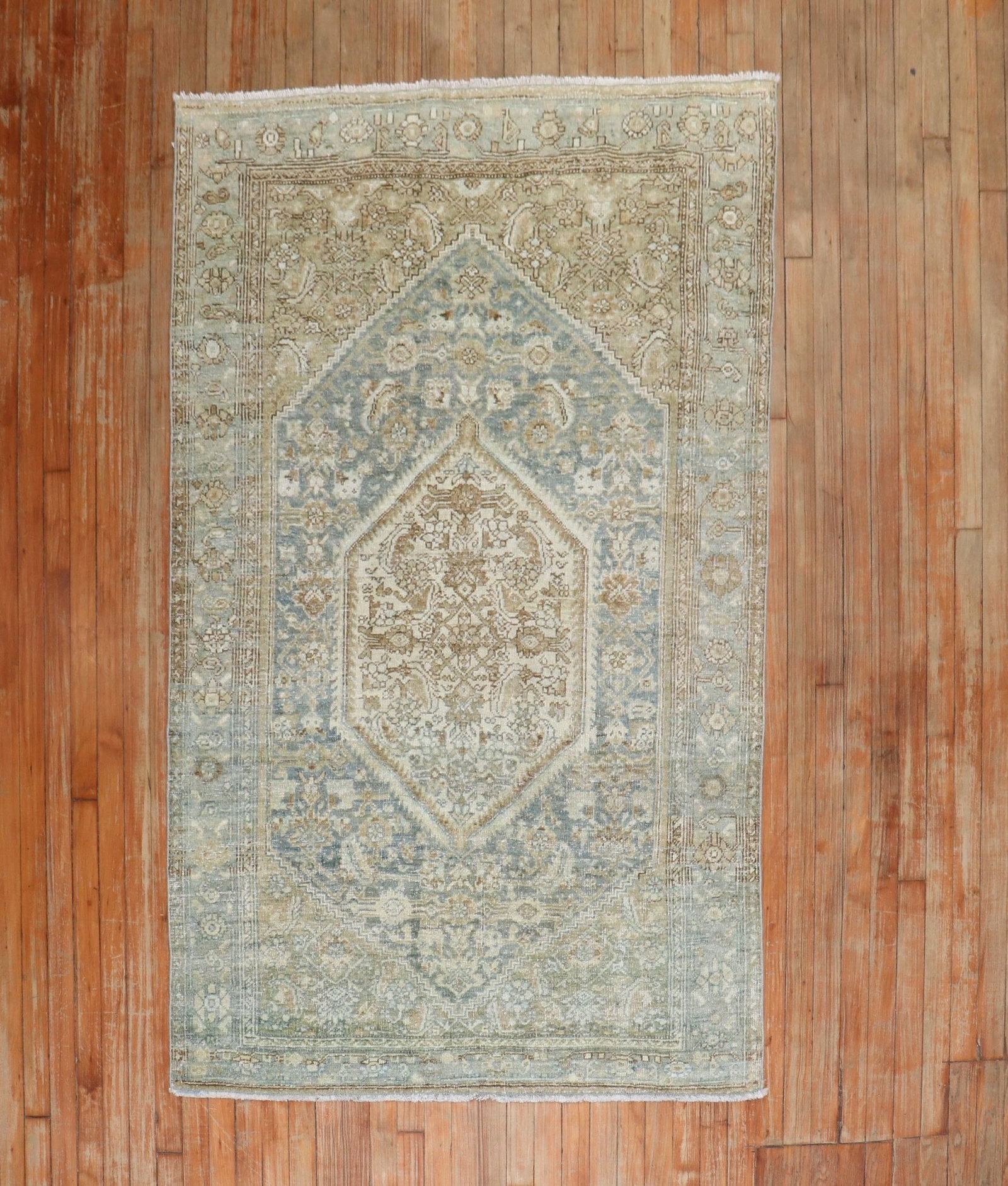4' 1" x 6' 6" Persian Bibikabad Accent Rug in Soft Green Khaki: 4' 1" x 6' 6" Persian Bibikabad Accent Rug in Soft Green Khaki Pre-owned Persian Bibikabad accent rug from the 1930s featuring a soft green, soft brown, and khaki color palette. Specifications Origin: