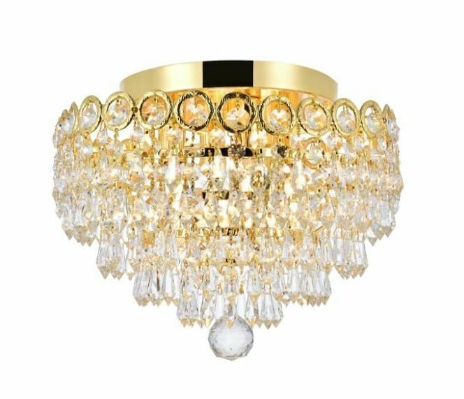 Century Collection 12 Inch Gold Flush Mount Royal Cut Crystal Ceiling Chandelier 4 Light (1 of 8)