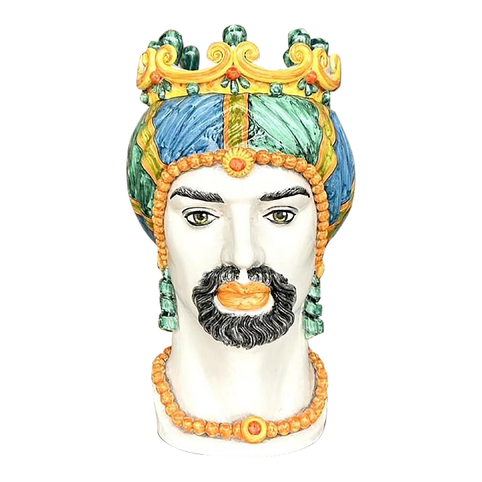 Vintage Ceramiche Di Caltagirone Hand-Painted Figure Planter 20" Tall: Vintage Ceramiche Di Caltagirone Hand-Painted Figure Planter 20" Tall This exquisite vintage planter from Ceramiche Di Caltagirone showcases the timeless artistry of Italian ceramic craftsmanship. Han