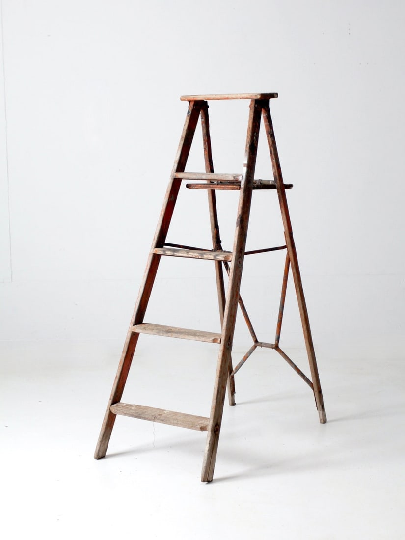 Early 20th Century Wooden A Frame Painter Ladder 54 inch (1 of 15)