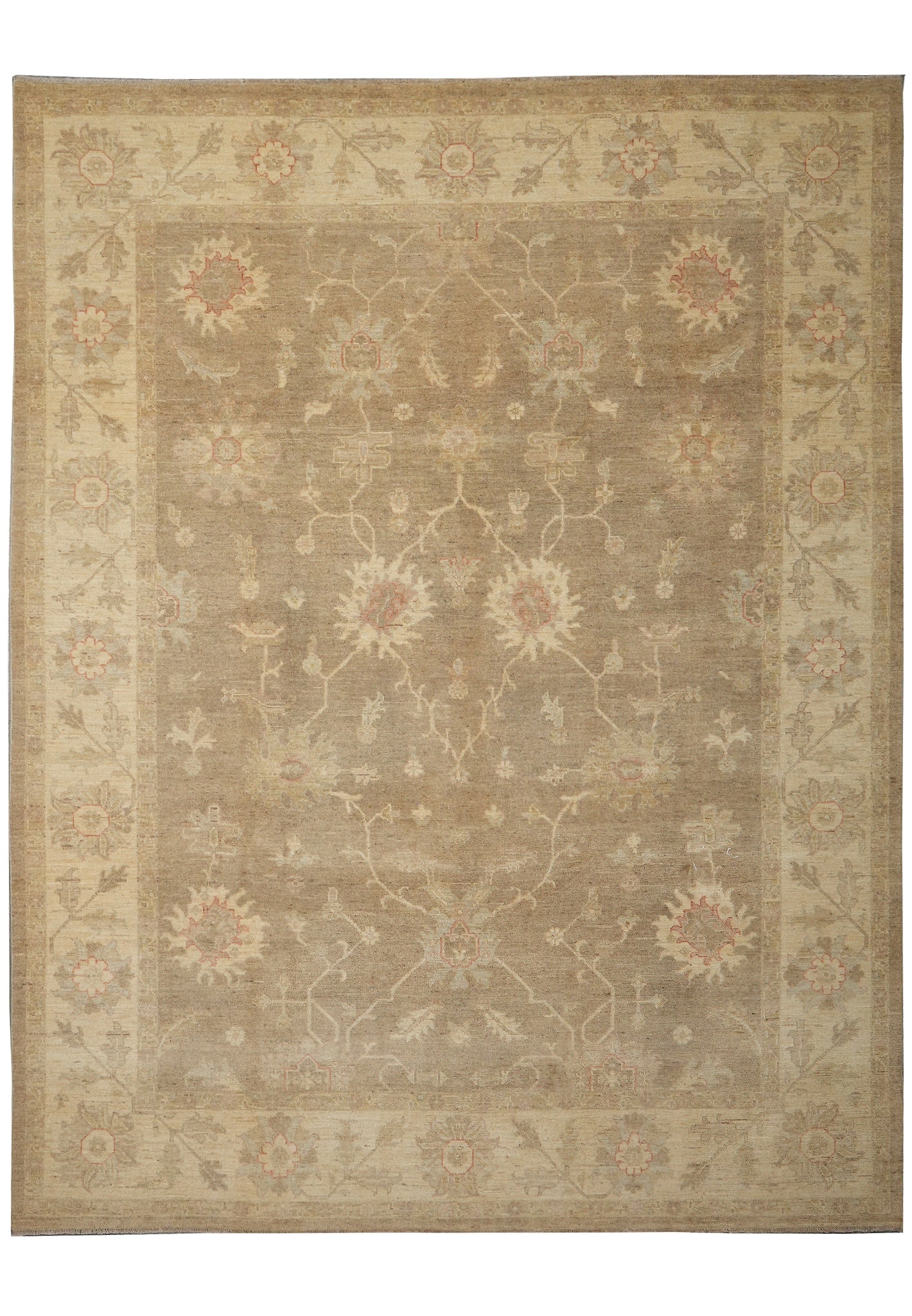9 x 11.7 Zigler Chobi Peshawar Rug Natural Wool Neutrals: 9 x 11.7 Zigler Chobi Peshawar Rug Natural Wool Neutrals Free continental US Shipping Hand-knotted Zigler Chobi Peshawar rug in natural wool with a warm neutral palette. The design features intricate 