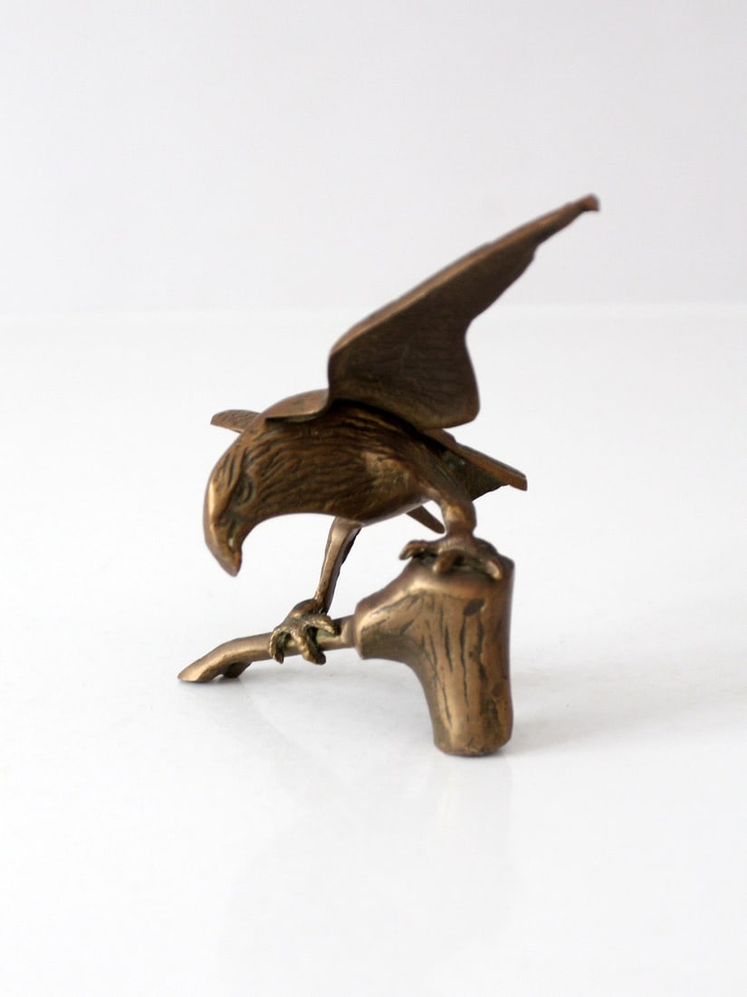 Vintage Brass Eagle Figure on Branch and Tree Stump Base (1 of 9)
