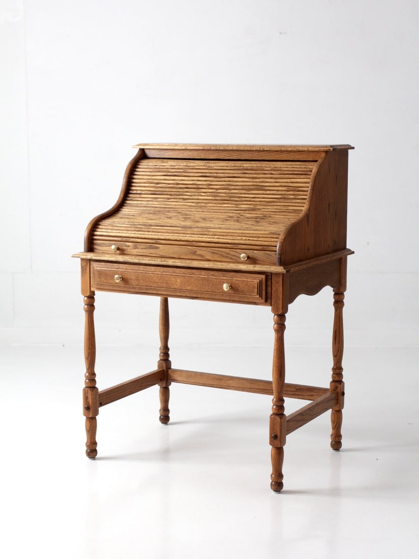 Oak Secretary Writing Desk with Roll Top Tambour Front (1 of 18)