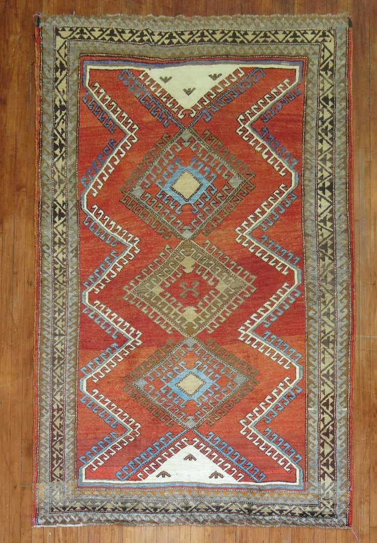 5' 8" x 8' 8" Turkish Konya Caucasian Rug: 5' 8" x 8' 8" Turkish Konya Caucasian Rug Vintage Turkish Konya rug from the mid-20th century with Caucasian Kazak influence. This pre-owned area rug features a geometric design characteristic of the 