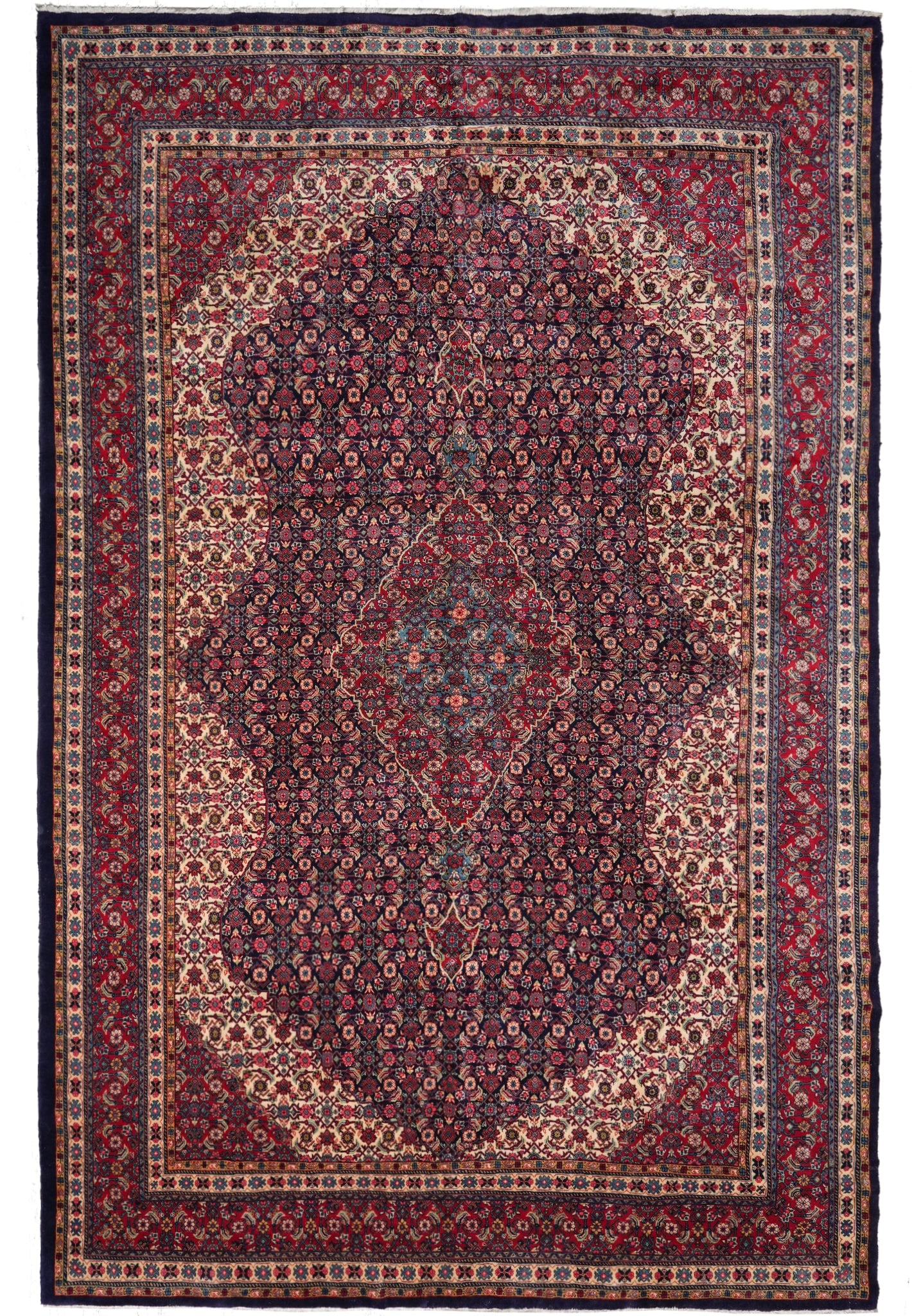 10.5 x 15.9 ft Persian Tabriz Wool Rug 1970s Mahi Herati Design: 10.5 x 15.9 ft Persian Tabriz Wool Rug 1970s Mahi Herati Design Free continental US Shipping This authentic 1970s Persian Tabriz rug features a classic Mahi Herati pattern, meticulously hand-knotted b