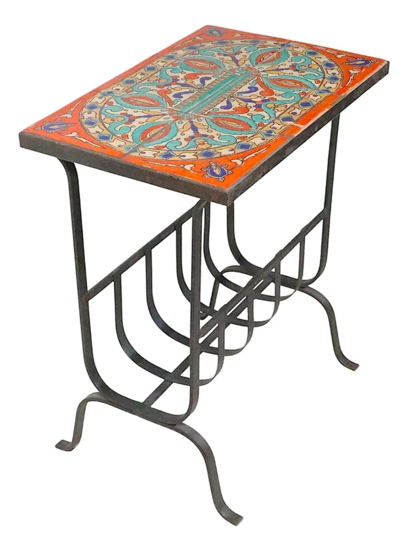 California Style Tile Top Wrought Iron Side Table (1 of 10)