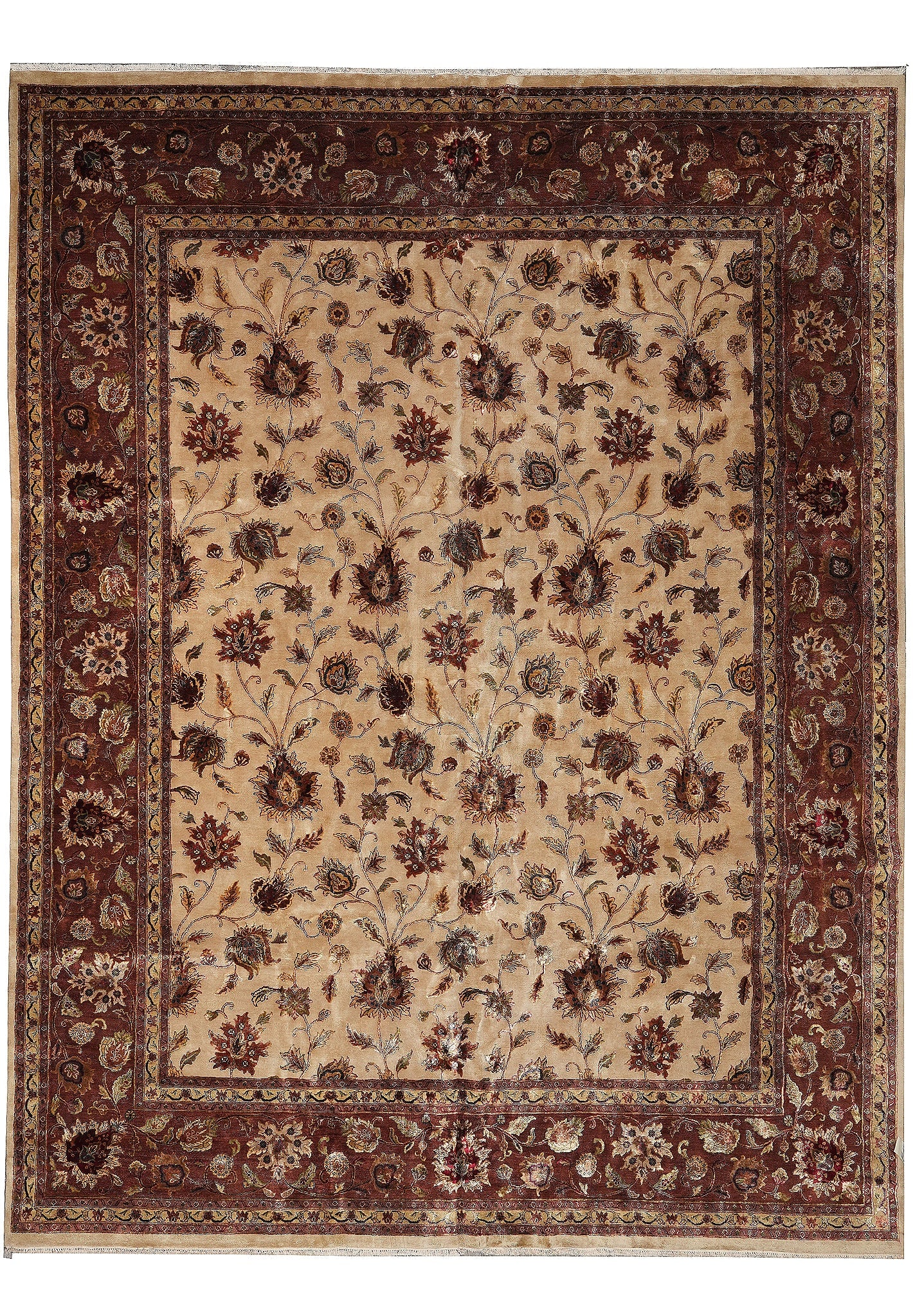 11.6 x 14.6 Hand-Knotted Wool Jaipur Chobi Peshawar Rug: 11.6 x 14.6 Hand-Knotted Wool Jaipur Chobi Peshawar Rug Free continental US Shipping A refined handmade wool rug featuring a classic Chobi design with delicate floral motifs, flowing vines, and well-p