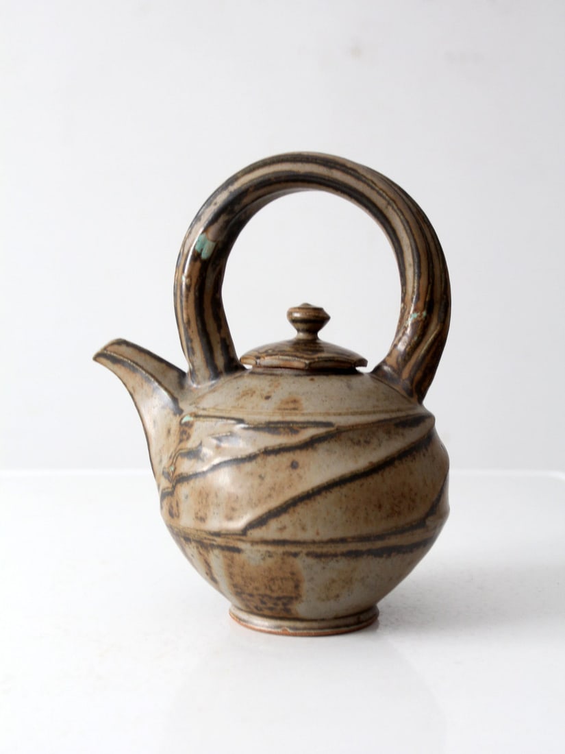 Stoneware Teapot Handmade Studio Pottery with Circular Handle (1 of 12)