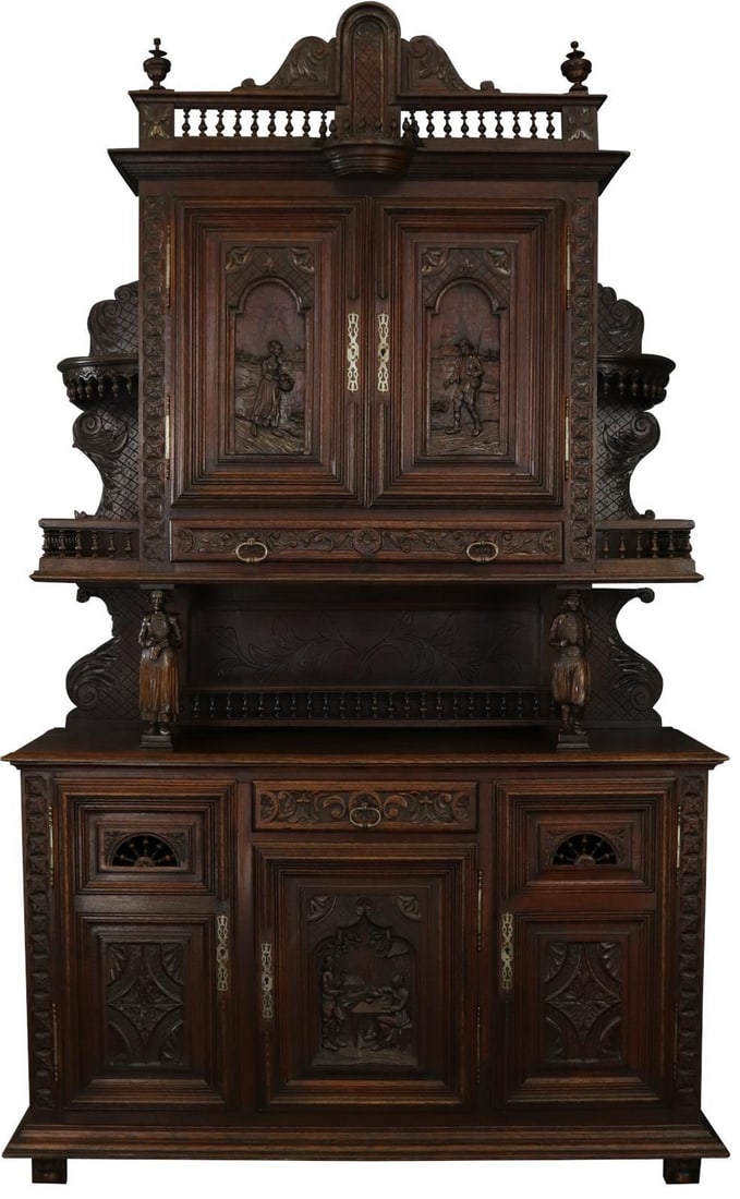 Antique 1890 French Brittany Carved Chestnut Buffet (1 of 7)