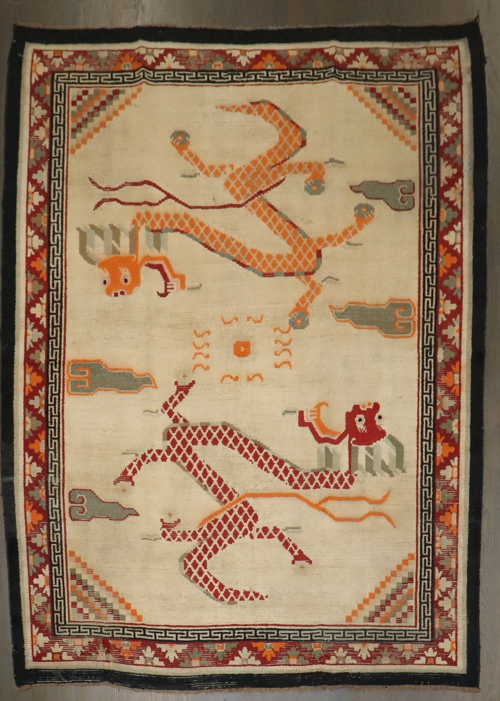 5' 11" x 7' 7" Ivory Ground Tibetan Dragon Design Rug (1 of 7)