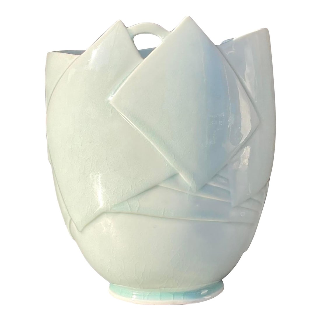 Vintage Celadon Ceramic Boho Vase 9.5 Height Artistic Decor: Vintage Celadon Ceramic Boho Vase 9.5 Height Artistic Decor Enhance your living space with this Vintage Boho Glazed Ceramic Vase, featuring a stunning celadon color and a unique bohemian design. This 