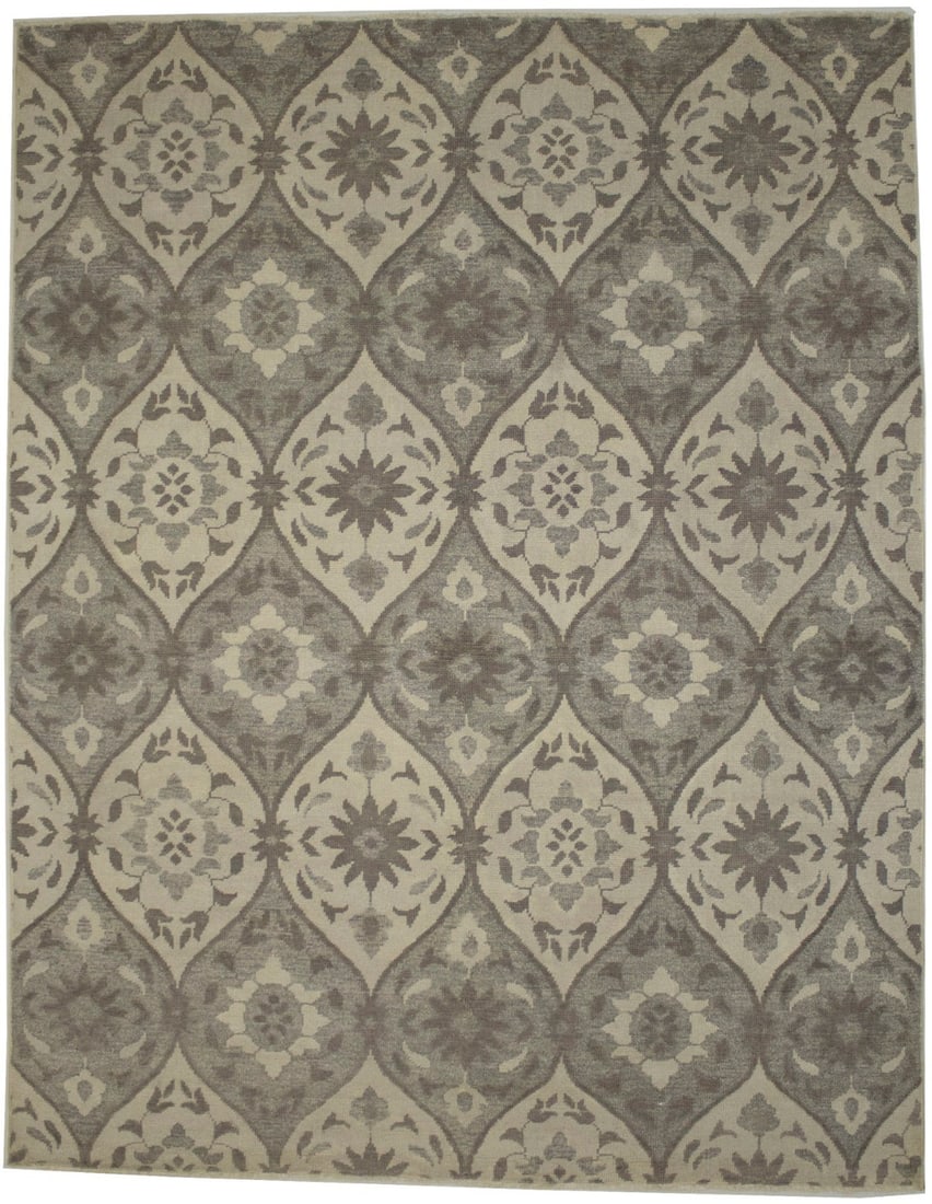 Modern Hand-Knotted Wool Area Rug Floral Pattern 7'8 x 9'10 India: Modern Hand-Knotted Wool Area Rug Floral Pattern 7'8 x 9'10 India This hand-knotted Oriental rug features a contemporary floral design in cream, tan, and brown tones. Crafted from wool, the rug is rec