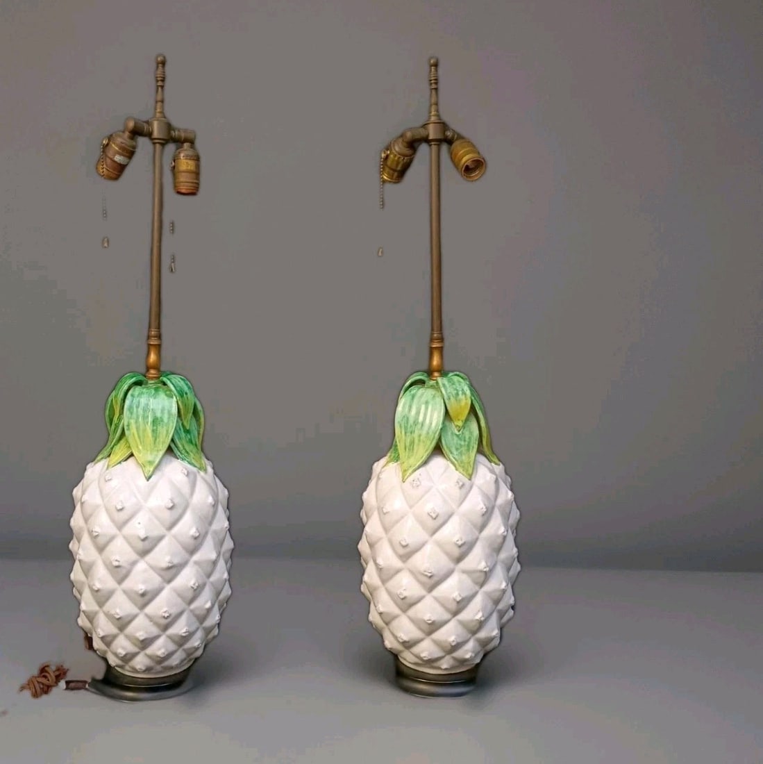 Pair of 36 inch Italian terracotta pineapple figural lamps Hollywood Regency (1 of 15)