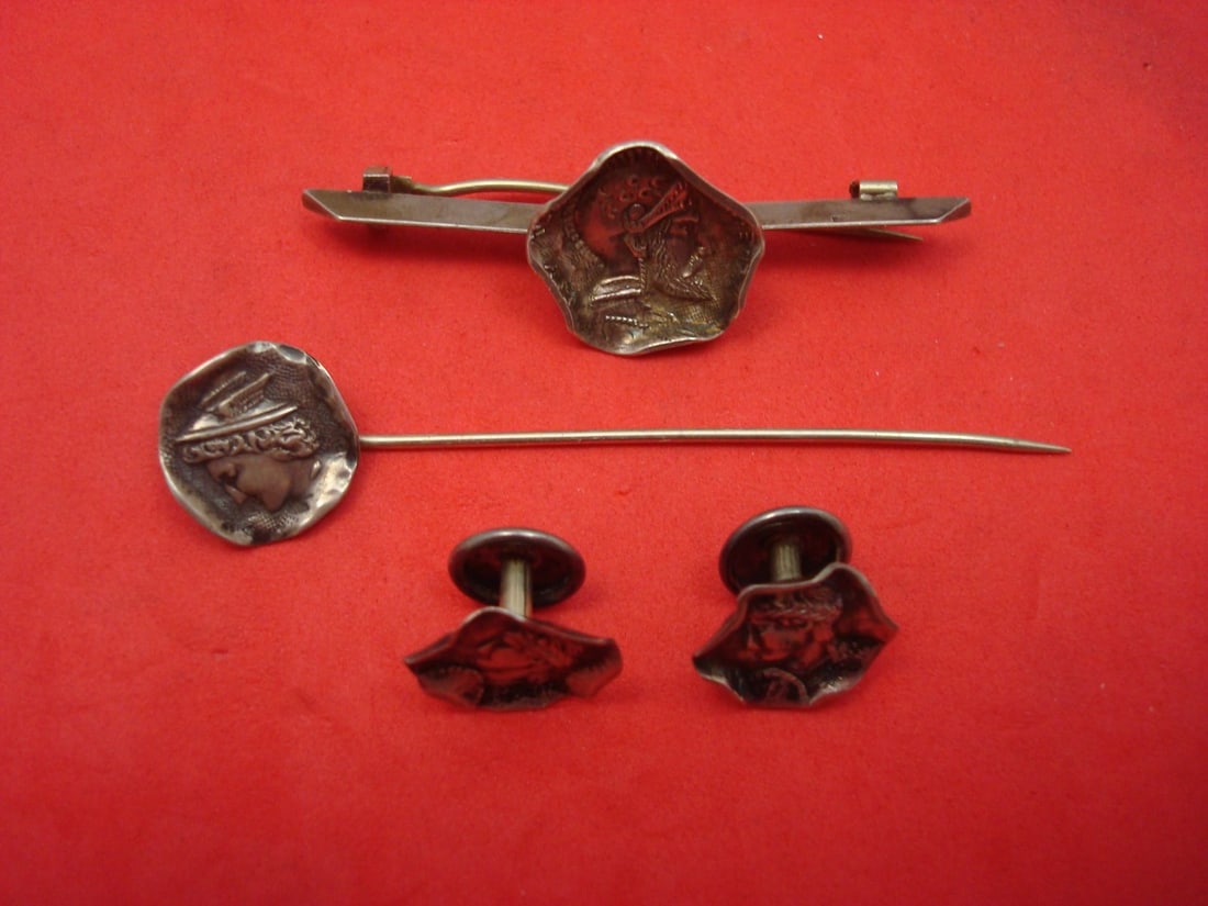 Medallion Sterling Silver 4pc Shirt Set Bar Pin Stick Pin & Buttons (1 of 1)