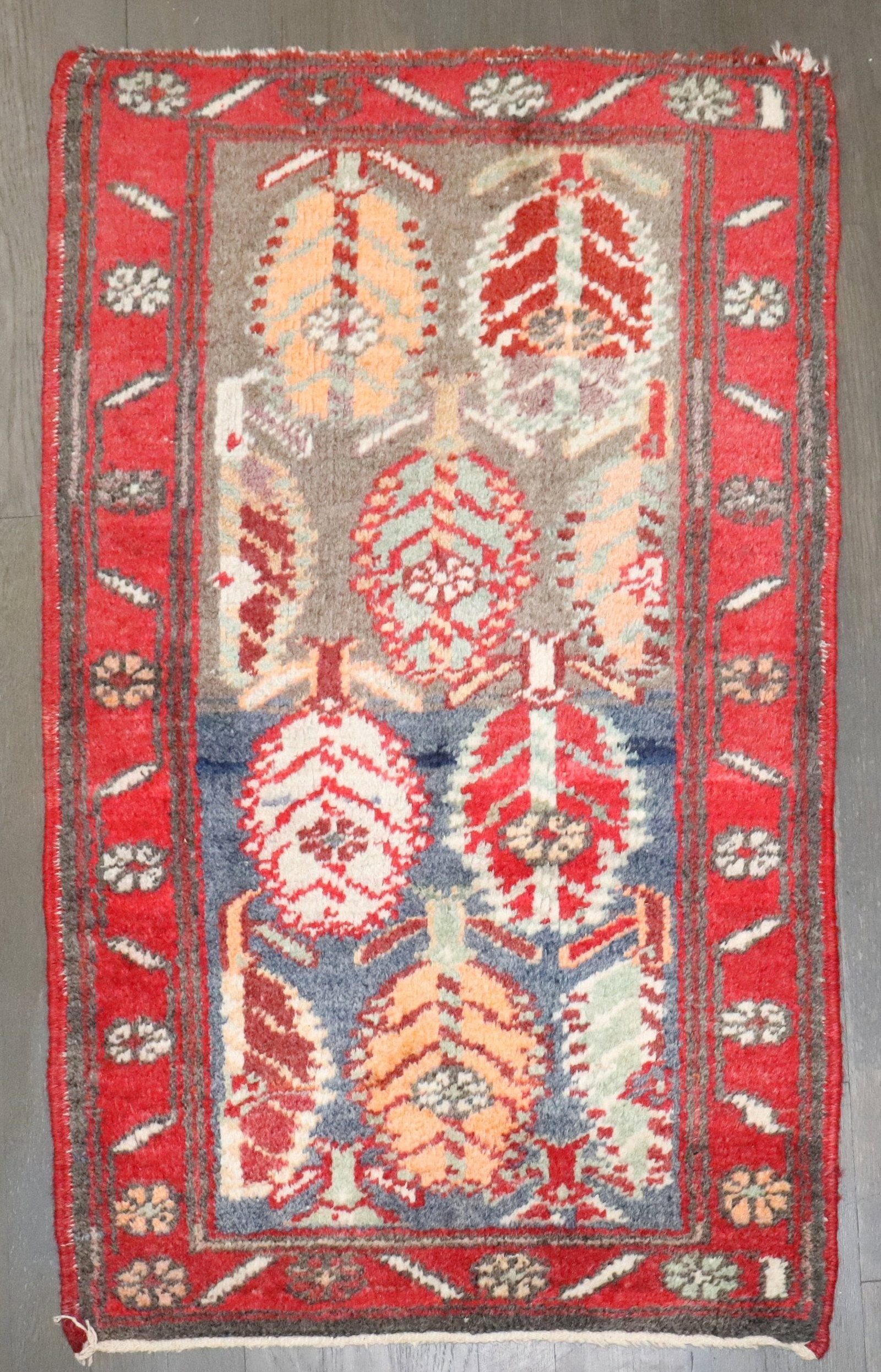 2' x 3' 3" Turkish Anatolian Yastik Scatter Rug: 2' x 3' 3" Turkish Anatolian Yastik Scatter Rug Vintage mid-20th century Turkish Anatolian small scatter rug in the Yastiks category. This pre-owned piece features an Anatolian design and is described