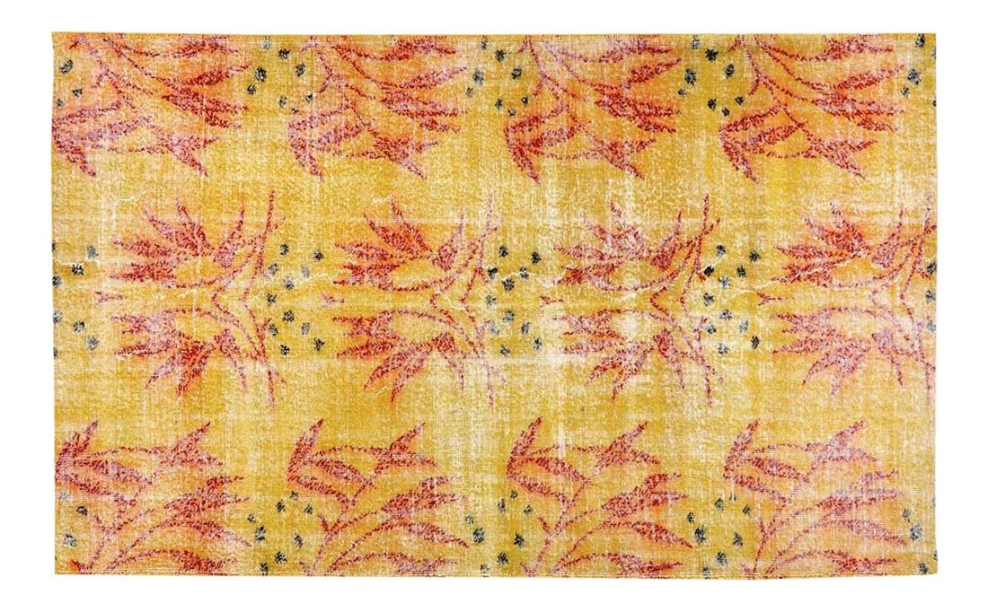 5' x 8'2" Turkish Wool Rug with Fine Hand Knotted Weave: 5' x 8'2" Turkish Wool Rug with Fine Hand Knotted Weave This vintage Turkish hand-knotted rug features natural colors and a fine weave, crafted from organic wool. The rug displays a yellow hue and off