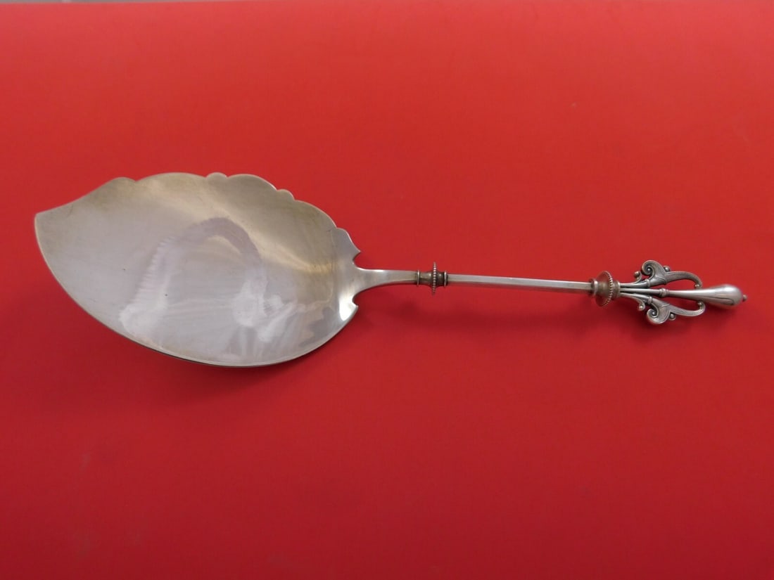Art Silver 1860-1883 Sterling Silver Ice Cream Server 3D Lotus Handle 10 3/4in (1 of 5)