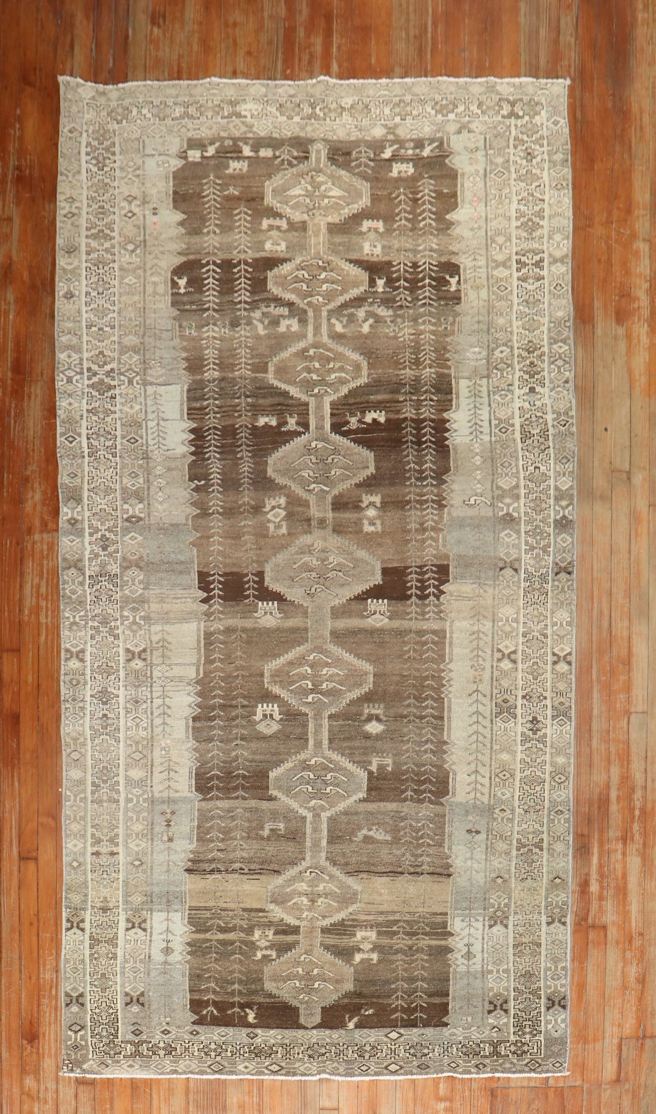 5' 1" x 10' 5" Persian Kurd Gallery Rug Brown Charcoal: 5' 1" x 10' 5" Persian Kurd Gallery Rug Brown Charcoal Early 20th century Persian Kurd gallery rug in brown and charcoal. This pre-owned rug features the elongated gallery format and is identified as 