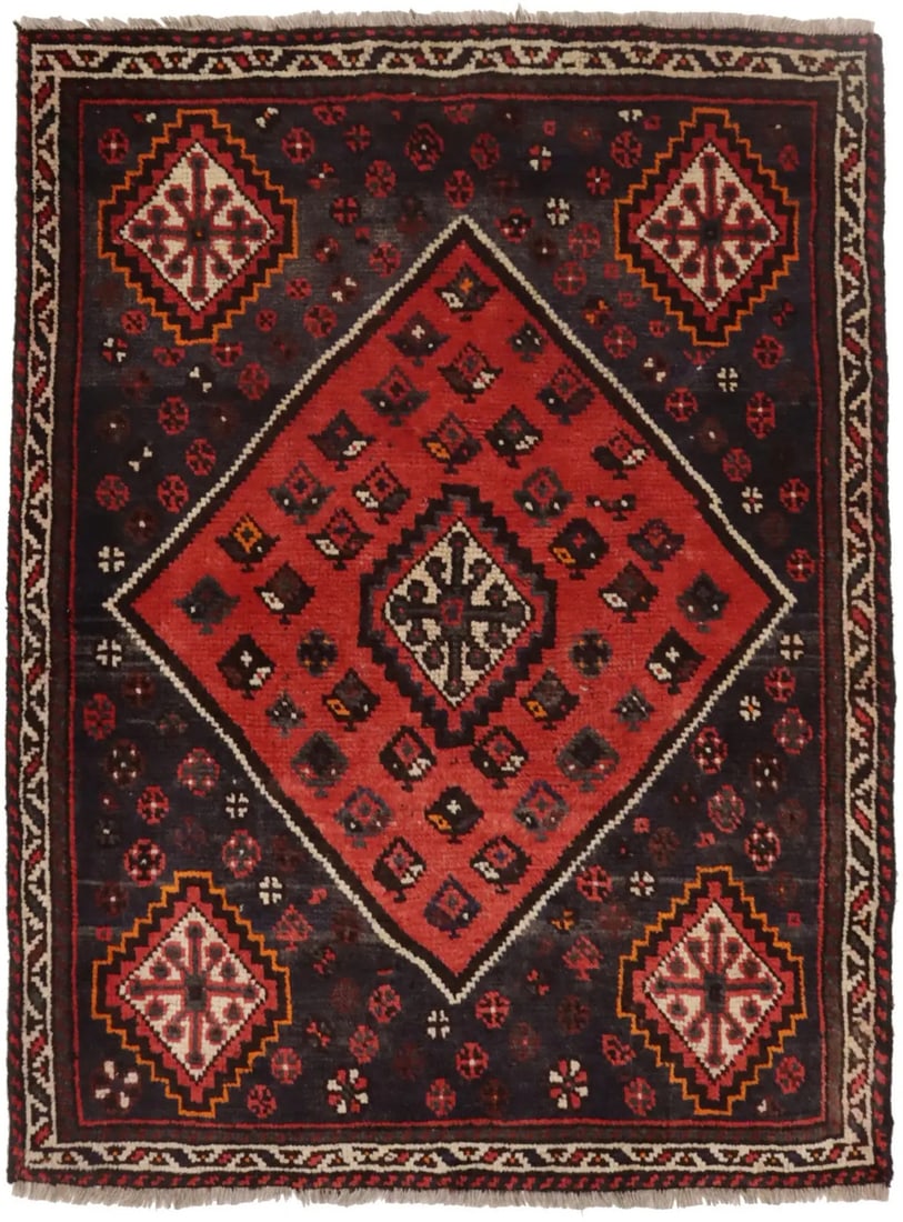 Vintage Handmade Wool Oriental Rug 3'10 x 5'2 Tribal Design: Vintage Handmade Wool Oriental Rug 3'10 x 5'2 Tribal Design Discover the charm of this vintage handmade wool Oriental rug, featuring a stunning tribal design that adds character to any space. This uni