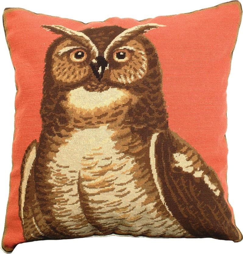 Handmade Wool Pillow with Owl Motif Williamsburg Style 18x18 (1 of 2)