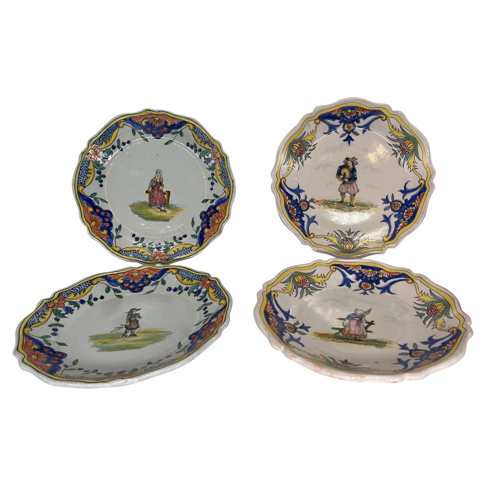 Set of 4 Vintage French Quimper Faience Pottery Plates (1 of 9)