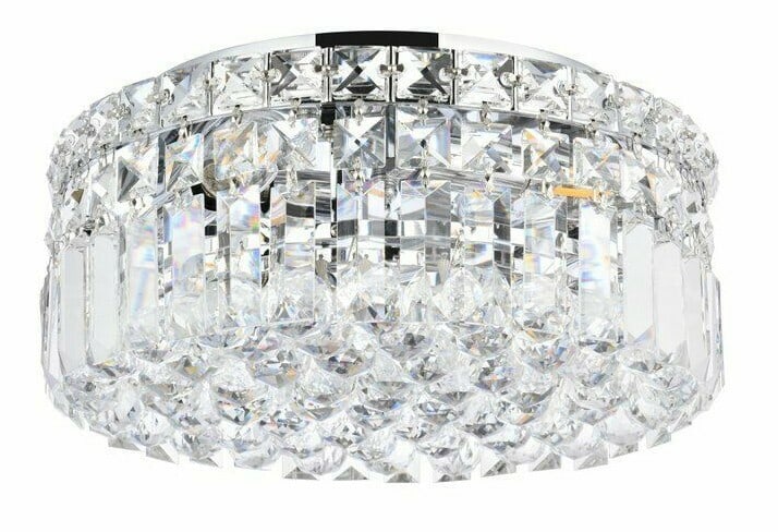 4-Light Chrome Crystal Flush Mount Chandelier 12 Inch Maxime: 4-Light Chrome Crystal Flush Mount Chandelier 12 Inch Maxime This modern flush mount chandelier features a polished chrome finish and is adorned with high-quality Royal Cut clear crystals for a sophis