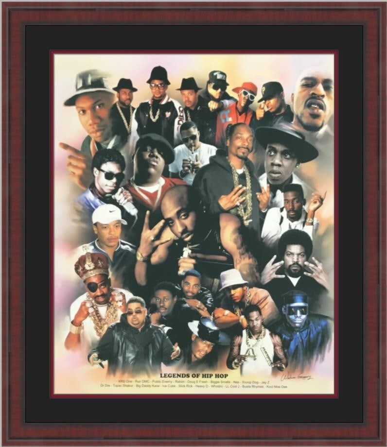 Legends Of Hip Hop Custom Framed Print by Wishum Gregory 30 x 24: Legends Of Hip Hop Custom Framed Print by Wishum Gregory 30 x 24 This captivating custom framed print titled 'Legends Of Hip Hop' by artist Wishum Gregory celebrates the icons of hip hop culture. Meas