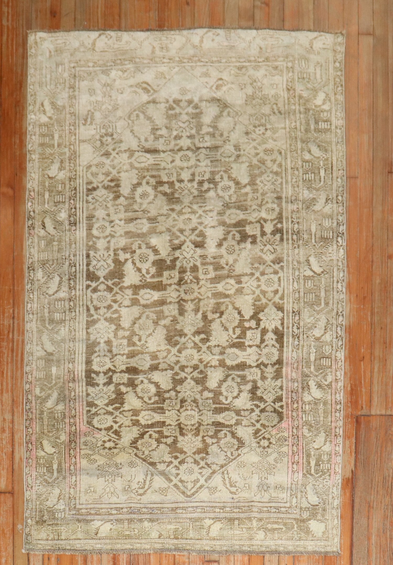 4' 1" x 6' 5" Persian Bidjar Accent Rug Brown Pink: 4' 1" x 6' 5" Persian Bidjar Accent Rug Brown Pink Vintage Persian Bidjar accent rug from the 1920s in predominantly soft brown tones, with shades of pink at one end. This pre-owned rug features an in