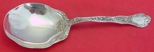 Gorham Meadow Sterling Silver Vintage Berry Spoon 7 3/4" Monogrammed: Gorham Meadow Sterling Silver Vintage Berry Spoon 7 3/4" Monogrammed This vintage 7 3/4" berry spoon is part of the Meadow pattern by Gorham, crafted from high-quality sterling silver. Dating back to 